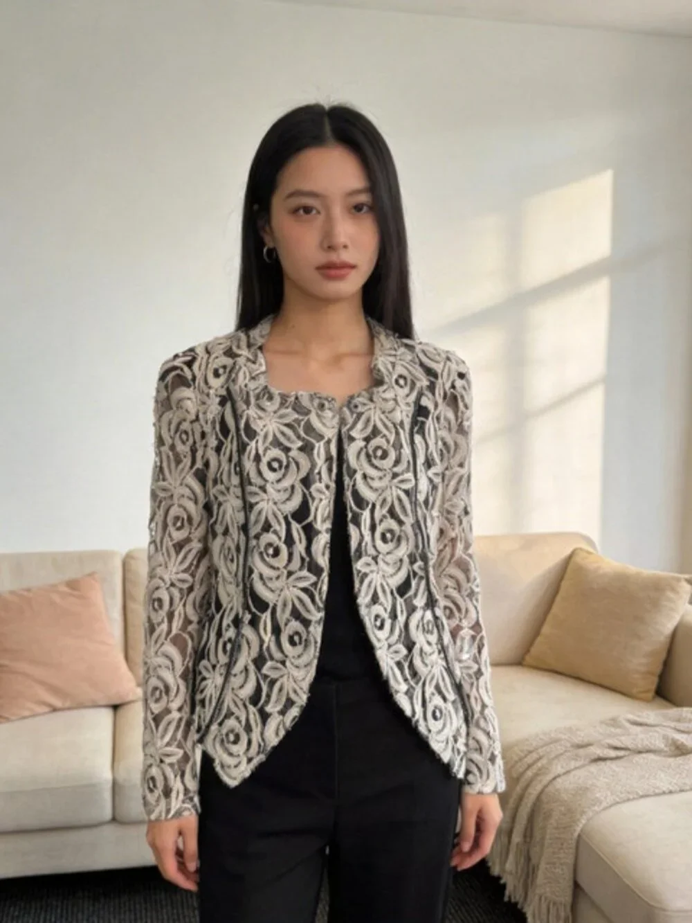INC International Concepts Womens Black and Beige Jacket, Size M - Picture 1 of 2